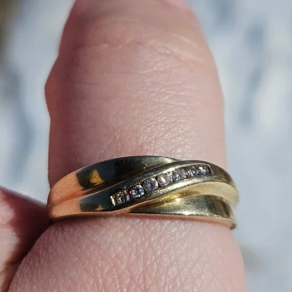 10K Yellow Gold Imitation Bypass Diamond Channel Set Men's Band Ring Size 9.75